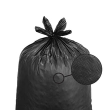 Black heavy-duty drum liner trash bag with tied top and circular tie closure