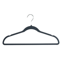 Rubberized heavy-duty hanger with curved shoulders and metal hook, dark gray/black