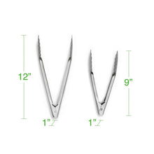 Set of heavy duty utility tongs with scalloped ends, silver
