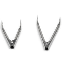 Heavy duty utility tongs with open scalloped gripping ends, silver