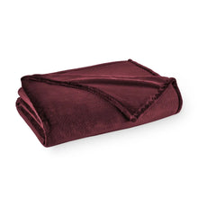 Herringbone velvet plush blanket, burgundy, folded with visible stitched edges