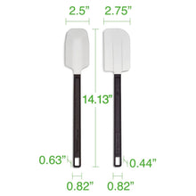 Pair of scrapers with white silicone blades and dark handles, size markers shown