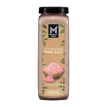 Member's Mark Himalayan pink salt jar, 38 oz, with black lid.