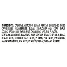 Ingredients list on honey vanilla nut and fruit clusters bag
