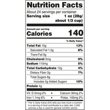 Nutrition Facts panel on honey vanilla nut and fruit clusters bag
