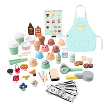 Ice cream playset accessories with light blue apron and pretend treats