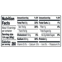 Basil pesto nutrition facts panel showing calories, fat, carbs, and protein.
