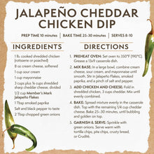 Jalapeño cheddar chicken dip recipe card with ingredients and directions
