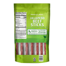 Back of Member's Mark jalapeño beef sticks bag with Nutrition Facts and sticks shown