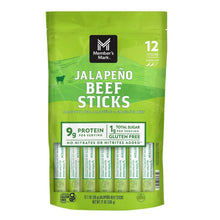 Green Member's Mark jalapeño beef sticks bag, 12 count, with label