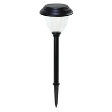 Single solar path light with black stake and clear glass dome, round solar top