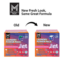 Laundry detergent Power Pacs box labeled 'New' and 'Old' for Blooming Breeze