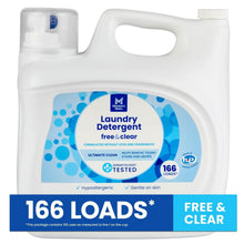Laundry detergent jug, white bottle with blue label, 166 loads and Free & Clear.