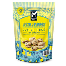 Cookie thins pouch with lemon blueberry cookie packaging