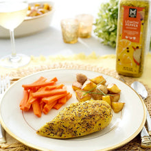 Seasoned chicken plate with lemon pepper seasoning bottle