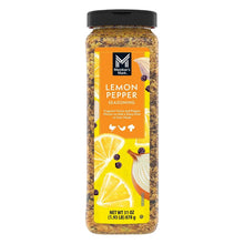 Lemon pepper seasoning bottle with yellow label and lemon graphics