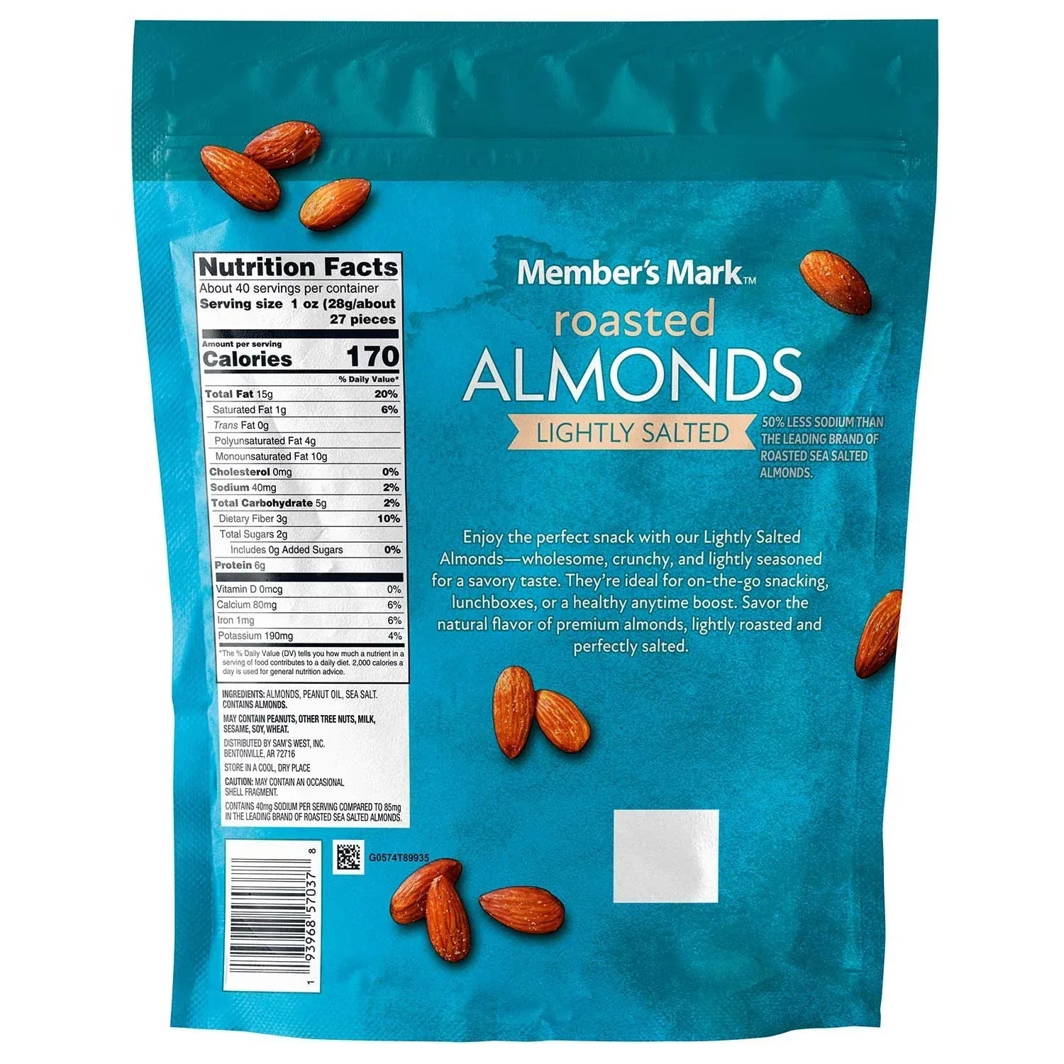 Member's Mark Lightly Salted Roasted Almonds, 40 oz.