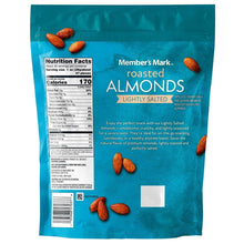 Roasted almonds bag with Nutrition Facts and lightly salted almonds label.