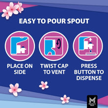 Fabric softener label showing easy-to-pour spout instructions