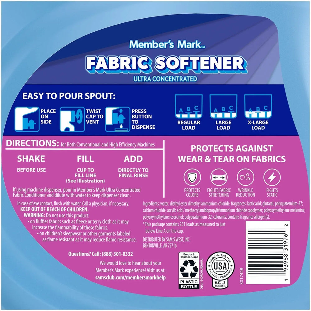 Member's Mark Liquid Fabric Softener, Spring Flowers, 251 loads, 170 fl. oz. - USA MEGA SHOP