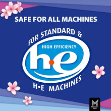 Fabric softener safe for all machines badge for high efficiency H.E. machines