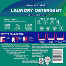 Liquid laundry detergent bottle back label with directions and caution text