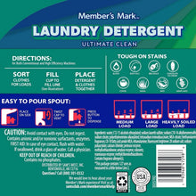 Laundry detergent back label with directions, cautions, and loading info