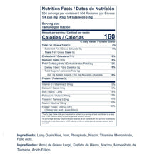 Member's Mark long grain rice nutrition facts on 50 lb bag
