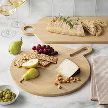 Mango wood round charcuterie board with built-in handle cutout