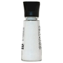 Sea salt grinder side view with clear glass body and black lid