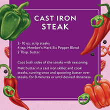 Recipe card for cast iron steak, with cooking instructions and ingredient list