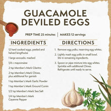 Recipe card for guacamole deviled eggs, with ingredients and directions
