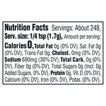 Sea salt grinder nutrition facts label with serving and nutrient details