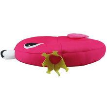 Pink mesh animal ring float with black-and-white eye and gold character fin