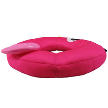 Pink circular mesh animal ring float with plush face accents and side fins
