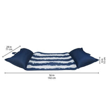 Navy striped mesh pool hammock float with blue end pillows and striped center