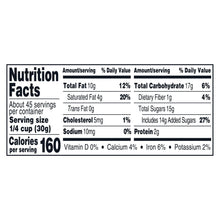 Nutrition Facts panel for milk chocolate almonds on package label
