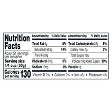 Nutrition Facts label on a jar of milk chocolate raisins