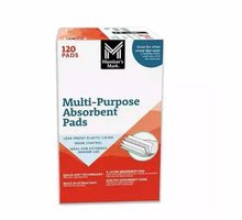 Member's Mark multi-purpose absorbent pads box with absorbent pad stack icon, 120 count.