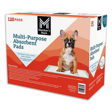 Multipurpose absorbent pads package front with dog graphic and teal accents
