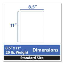 Multipurpose copy paper dimensions chart: 8.5 x 11 in, 20 lb, standard size