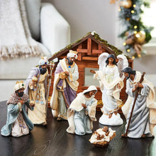 Member's Mark nativity set: 9 sculpted figures with wooden stable and manger scene