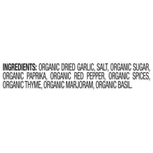 Ingredients: organic dried garlic, salt, organic sugar, paprika, red pepper, spices