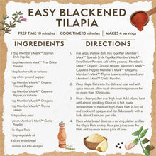 Organic ground black pepper recipe card with ingredients and directions for tilapia