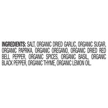 Ingredients list for organic Mediterranean style herb seasoning