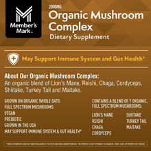 Back label panel: 2000mg Organic Mushroom Complex with blend of seven mushrooms