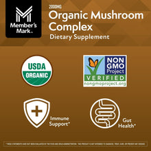 Organic Mushroom Complex dietary supplement label with USDA Organic and Non-GMO badges