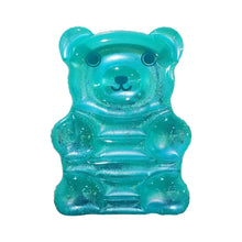Teal bear-shaped inflatable pool float with face and rounded ears