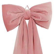 Oversized velvet bow decor in dusty pink with pleated bow and long tails