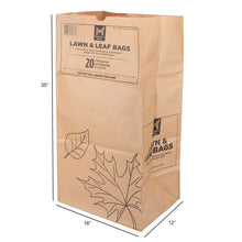 Brown paper lawn and leaf bag with leaf graphic and 20-count label